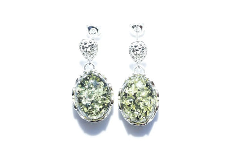 Boucles d'oreilles pendantes en ambre vert Demi
