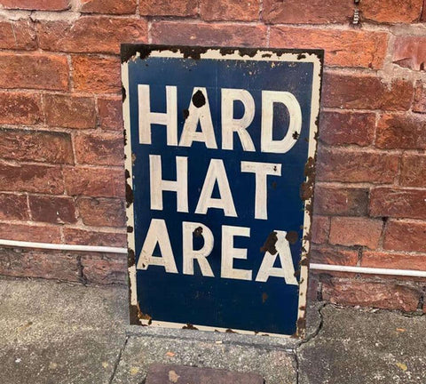 Metal Distressed Effect Hard Hat Area Sign