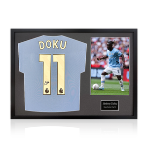 Jérémy Doku Signed Manchester City Shirt Classic Frame
