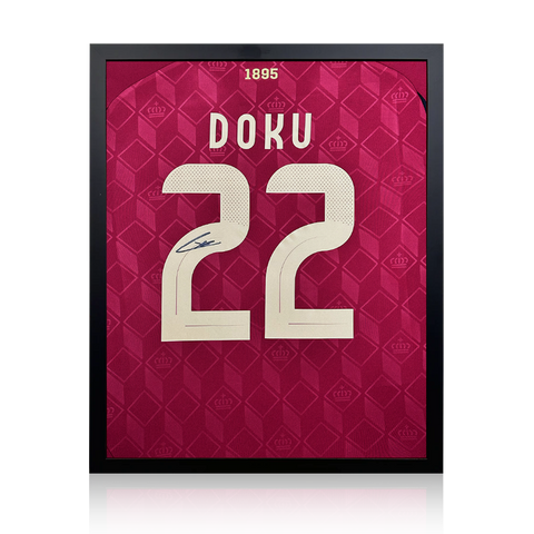 Jérémy Doku Signed Belgium Shirt Compact Frame