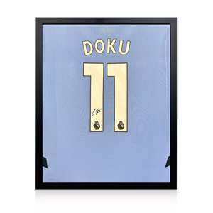 Jérémy Doku Signed Manchester City Shirt Compact Frame