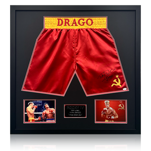 Dolph Lundgren Signed Ivan Drago Rocky IV Boxing Shorts Elite Frame (JSA)