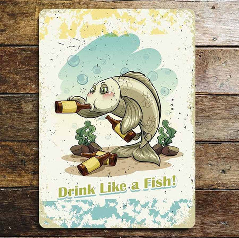 Drink Like a Fish Metal Advertising Wall Sign