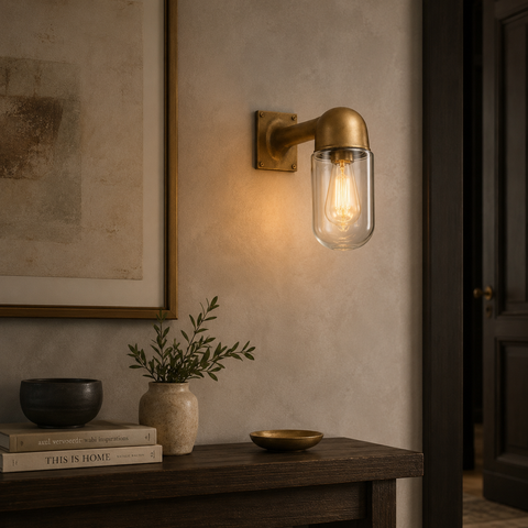 Langham - Raw Antique Brass Wall Light Outdoor & Bathroom Sconce