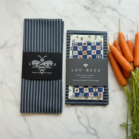 Navy Toadstool Beeswax Wrap & Matching Lunch Bag