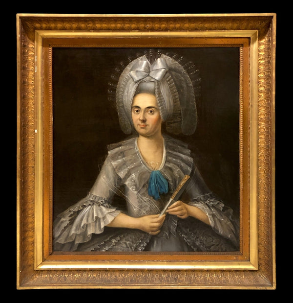 École Parisienne (c. 1780) - Portrait de grande dame en coiffure extravagente