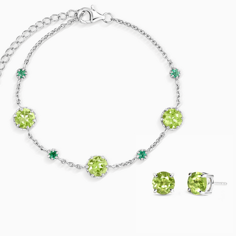 Schmuckset aus Smaragd und Peridot in Sterlingsilber