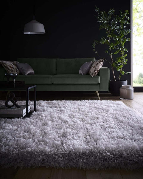 Tapis shaggy gris argenté « Extravagance »