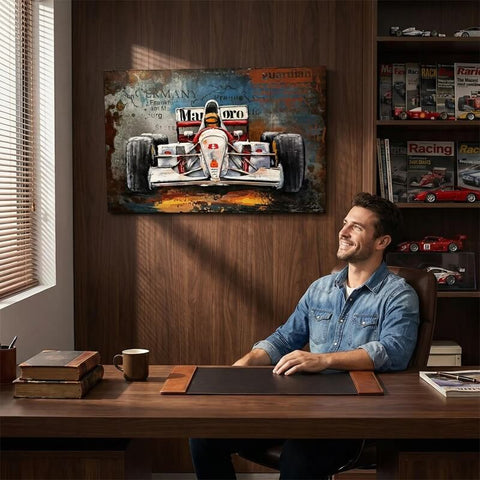 Vintage Handmade 3D Metal Racing Car Wall Art, Original Painting, Living Room Decor, Unique Gift