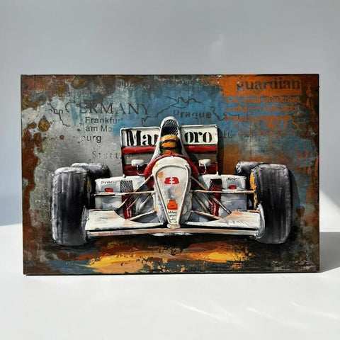 Vintage Handmade 3D Metal Racing Car Wall Art, Original Painting, Living Room Decor, Unique Gift