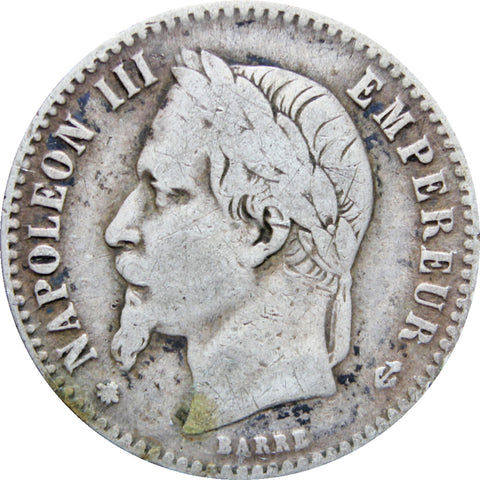 France 1867 50 Centimes Napoleon III Coin Silver