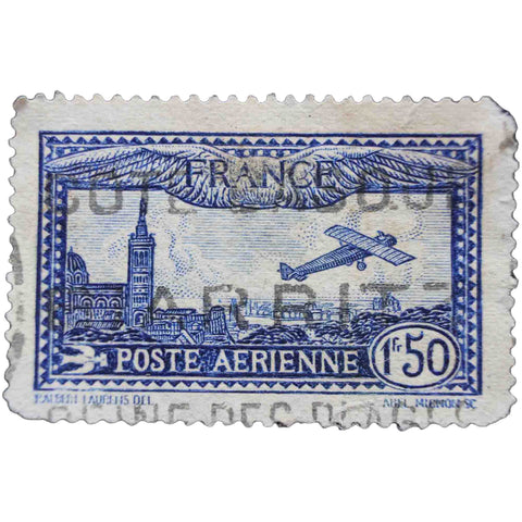 France 1930 1.50 - French Franc Used Postage Stamp Plane flying over Marseille