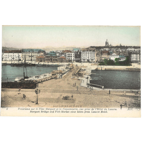 France Boulogne-sur-Mer Marguet Bridge View from Louvre Hotel Vintage Postcard
