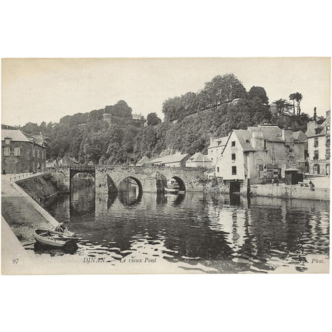 France Dinan Town View River Rance Bridge Vintage Postcard