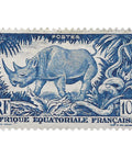French Equatorial Africa Stamp 1947 10 French African CFA centime Black Rhinoceros (Diceros bicornis)