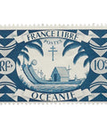 French Oceania Stamp 1942 10 French centime Ancient Double Canoe Boat