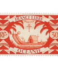 French Oceania Stamp 1942 30 French centime Ancient Double Canoe Boat