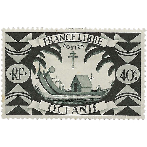 French Oceania Stamp 1942 40 French centime Ancient Double Canoe Boat