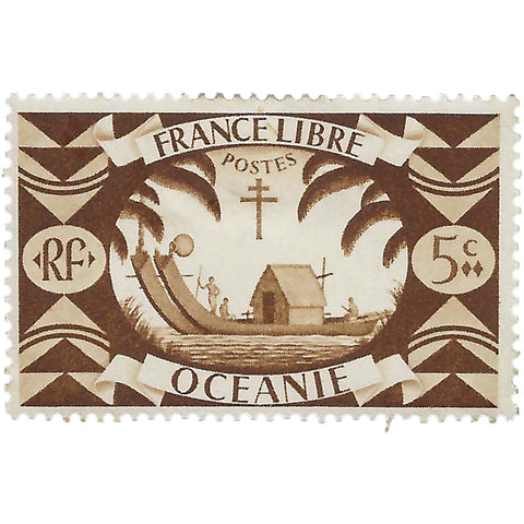 French Oceania Stamp 1942 5 French centime Ancient Double Canoe