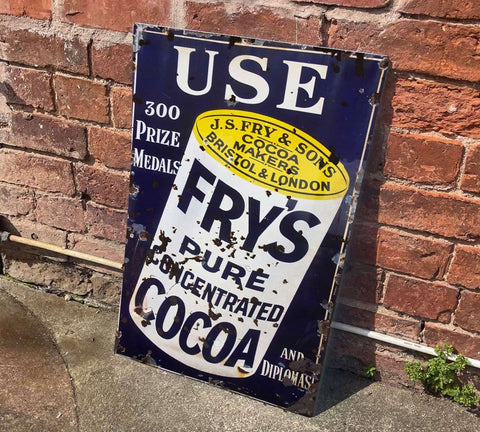 Vintage Frys Cocoa Chocolate Metal Advertising Wall Sign