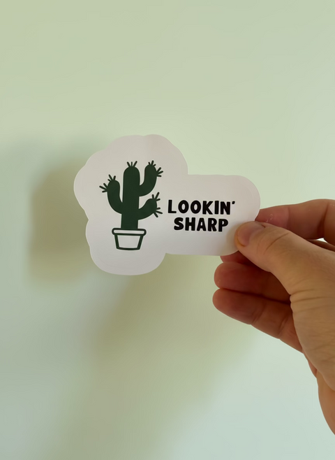 Lookin' Sharp Cactus Sticker | Funny Plant Pot Vinyl Sticker