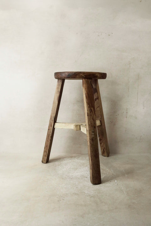 Vintage Rustic Elm Wood Stool - Round - No 28