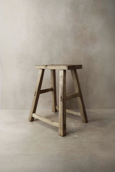 Vintage Rustic Elm Wood Stool - Medium - No 5