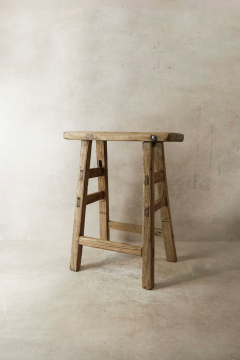 Vintage Rustic Elm Wood Stool - Medium - No 18