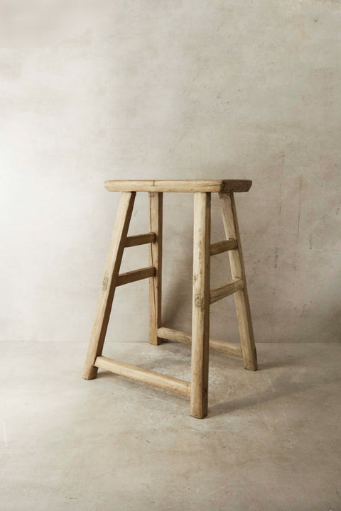 Vintage Rustic Elm Wood Stool - Medium - No 19