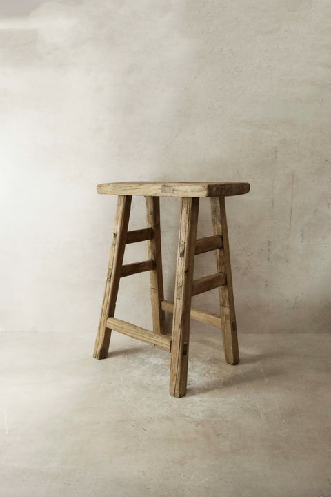 Vintage Rustic Elm Wood Stool - Medium - No 18