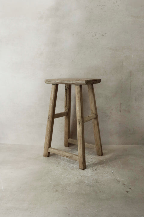 Vintage Rustic Elm Wood Stool - Medium - No 36