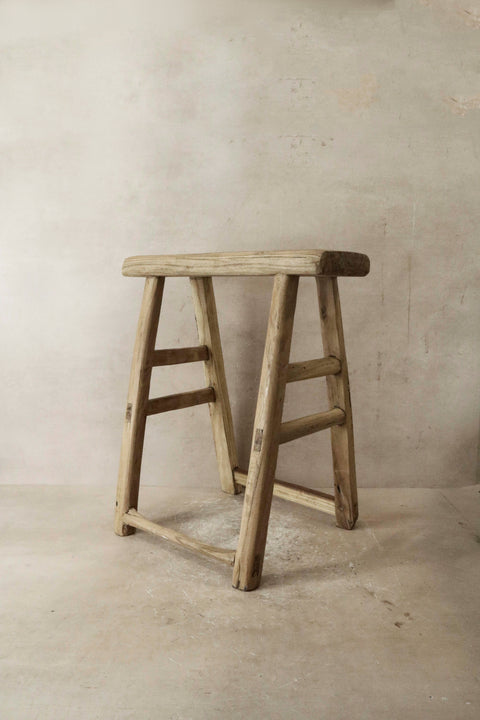 Vintage Rustic Elm Wood Stool - Medium - No 42