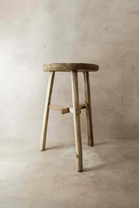 Vintage Rustic Elm Wood Stool - Round - No 22