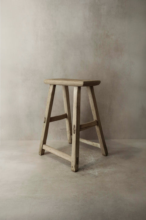 Vintage Rustic Elm Wood Stool - Medium - No 6