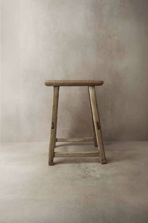 Vintage Rustic Elm Wood Stool - Medium - No 6