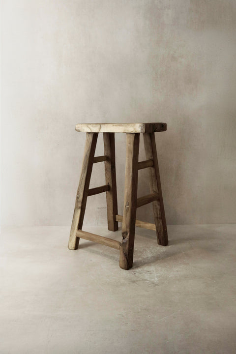 Vintage Rustic Elm Wood Stool - Medium - No 8