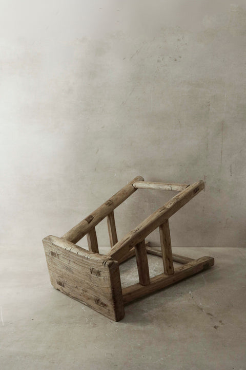 Vintage Rustic Elm Wood Stool - Medium - No 33