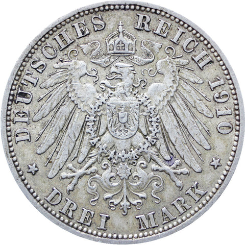 German states Prussia 1910 3 Mark Wilhelm II Coin Silver