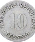 Germany 1874 G 10 Pfennig Wilhelm I Coin Type 1, Large Shield