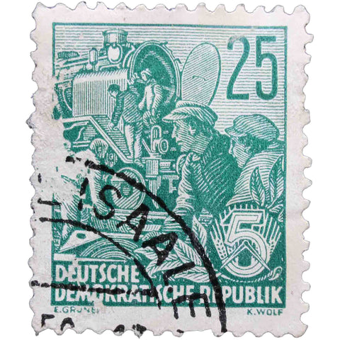 Germany, Democratic Republic (DDR) 1957 25 Pf. - East German Pfennig Used Postage Stamp Locomotive Brigade