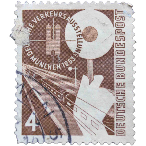 Germany, Federal Republic 1953 4 Pf. - German Pfennig Used Postage Stamp Railway