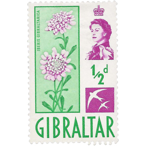 Gibraltar Stamp 1960 Elizabeth II Half Penny Candytuft (Iberis gibraltarica) Flowers