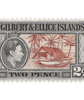 Gilbert and Ellice Islands Stamp 1939 George VI 2 Penny Canoe Boathouse