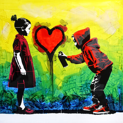 Golden Boy (2000-2025) - "URBAN LOVERS" - Original Street Art Painting