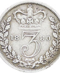 Great Britain Queen Victoria 1880 3 Pence Silver Coin (1st portrait)