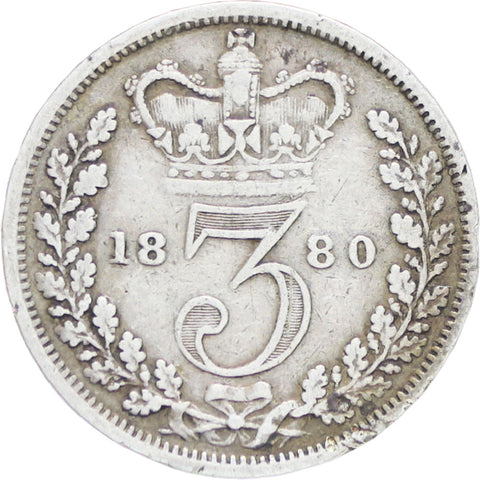 Great Britain Queen Victoria 1880 3 Pence Silver Coin (1st portrait)