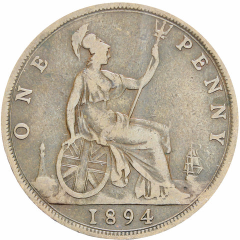 Great Britain Queen Victoria 1894 One Penny Bronze Coin