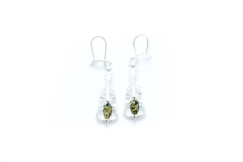 Boucles d'oreilles violon en ambre vert