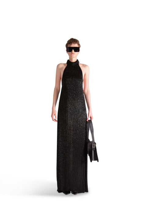 Hand Embroidered Beaded Backless Evening Dress