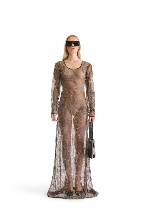 Hand Embroidered Sheer Evening Dress